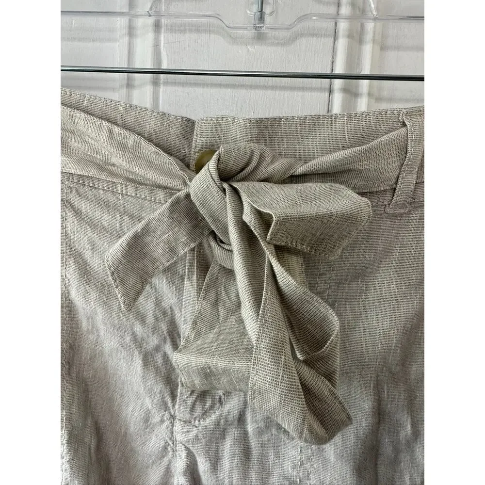 Loft Lou & Grey Beige Oatmeal Tie Front Linen Blend Shorts Women's Size Small